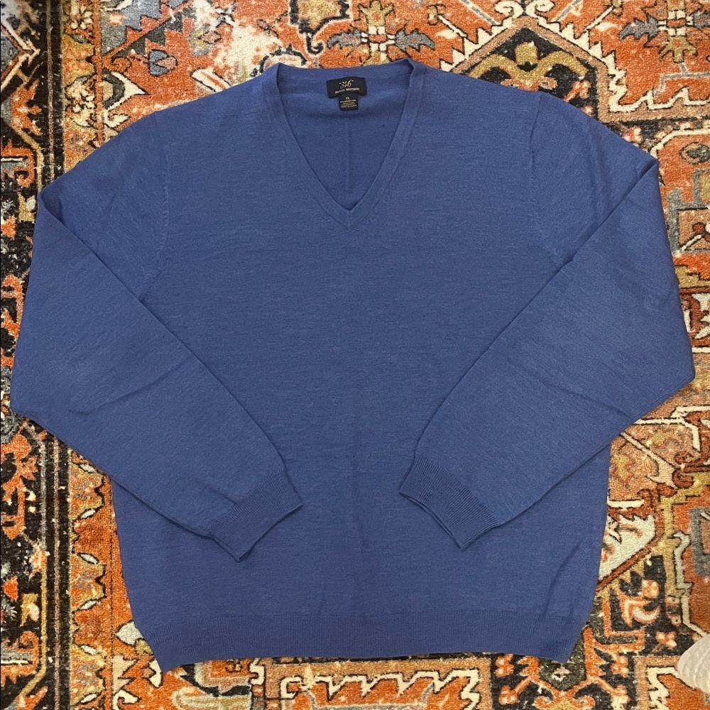 NWOT MENS BROOKS BROTHERS VNECK WOOL BLEND SWEATER BLUE | SIZE XL